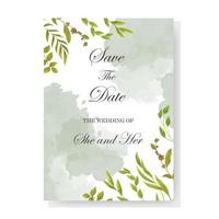 verde acuarela floral boda invitación plantilla tarjeta diseño acuarela vector ilustración