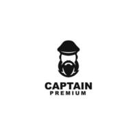 Vector bearded ship captain with crest hat for nautical logo design for sailors