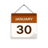 30 de enero, icono de calendario con sombra. día del mes. hora de la cita de la reunión. fecha del programa del evento. ilustración vectorial plana. vector