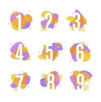 Numbers with Abstract Memphis Style Element Set. Vector