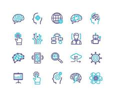 AI Sign Color Thin Line Icon Set. Vector