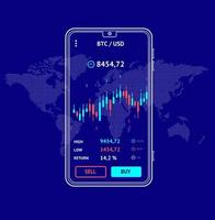 concepto de comercio de inversión en acciones móviles de línea delgada. vector