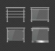Realistic Detailed 3d Glass Balustrade with Metal Handrails Set. Vector