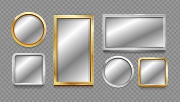 Realistic 3d Detailed Mirror with Silver and Golden Frame Set. Vector