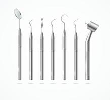 conjunto de herramientas dentales profesionales de acero inoxidable 3d detalladas y realistas. vector