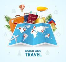 Realistic 3d Detailed World Wide Travel Concept Card. Vector