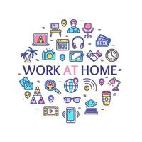 Work at Home Signs Round Design Template Thin Line Icon Concept. Vector