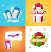 Realistic Detailed 3d Present Box Giveaway Concept Banner Set. Vector