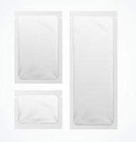 Realistic Detailed 3d White Blank Sachets Template Mockup Set. Vector