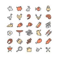 Meat Butchery Color Thin Line Icon Set. Vector