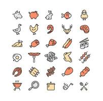 Meat Butchery Color Thin Line Icon Set. Vector