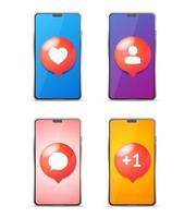 Realistic Detailed 3d Mobile Phone Set with Social Network Elements. Vector