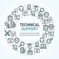 Technical Support Signs Round Design Template Thin Line Icon Banner Concept. Vector