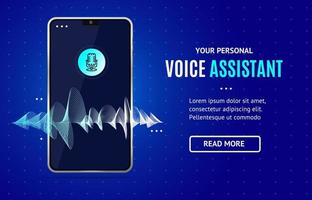 Voice Assistant Concept Banner Horizontal with Realistic Detailed 3d Mobile Phone. Vector