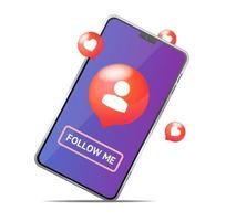 Follow Me Concept with Realistic Detailed 3d Mobile Phone. Vector