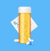Realistic Detailed 3d Pills Bottle and Prescription Medical Concept. Vector