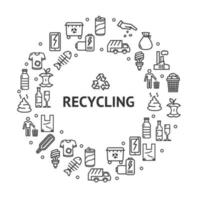 Recycling Signs Round Design Template Thin Line Icon Concept. Vector