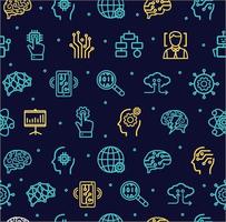 Artificial Intelligence Signs Seamless Pattern Background on a Blue. Vector