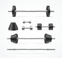 Realistic Detailed 3d Different Barbell Set. Vector