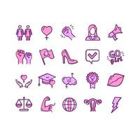 Feminism Signs Color Thin Line Icon Set. Vector