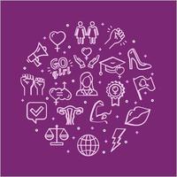 Feminism Signs Round Design Template Thin Line Icon Concept. Vector