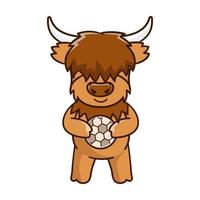 Cute Highland cow cartoon clipart with funny pose vector illustration