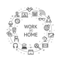 Work at Home Signs Round Design Template Thin Line Icon Concept. Vector