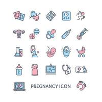 Pregnance Sign Color Thin Line Icon Set. Vector