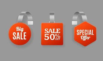 Realistic Detailed 3d Wobbler Promotion Pointing Big Sale Labels Set. Vector