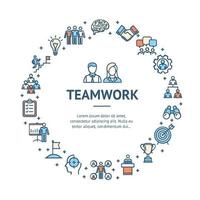 Teamwork Signs Round Design Template Thin Line Icon Concept. Vector