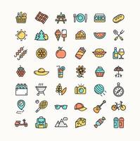 conjunto de iconos de línea delgada de color de picnic. vector