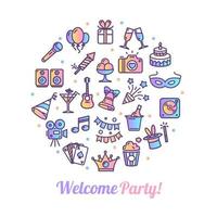 Party Banner Round Design Template Thin Line Icon Concept. Vector