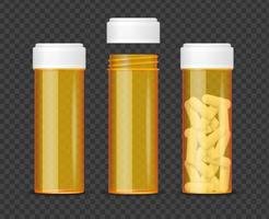 Realistic Detailed 3d Orange Pills Bottle Empty and Full Set. Vector