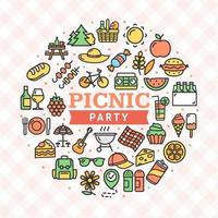 Picnic Party Round Design Template Thin Line Icon Concept. Vector