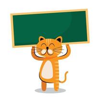 Cute cat holding blank banner vector illustration