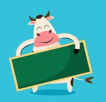 Cute cow holding blank banner vector