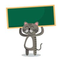 Cute cat holding blank banner vector illustration