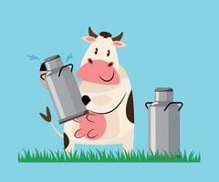 cow with milk can cartoon character vector illustration