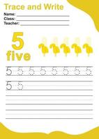 Trace and write number for children. Exercise for children to recognize the number. Educational worksheet for preschool. Valentine theme. Vector file.