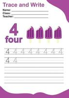 Trace and write number for children. Exercise for children to recognize the number. Educational worksheet for preschool. Valentine theme. Vector file.