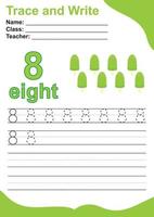 Trace and write number for children. Exercise for children to recognize the number. Educational worksheet for preschool. Valentine theme. Vector file.