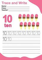 Trace and write number for children. Exercise for children to recognize the number. Educational worksheet for preschool. Valentine theme. Vector file.