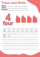 Trace and write number for children. Exercise for children to recognize the number. Educational worksheet for preschool. Valentine theme. Vector file.