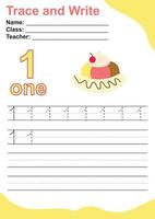 Trace and write number for children. Exercise for children to recognize the number. Educational worksheet for preschool. Valentine theme. Vector file.