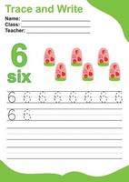 Trace and write number for children. Exercise for children to recognize the number. Educational worksheet for preschool. Valentine theme. Vector file.