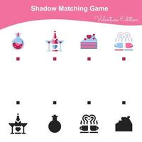 Find the correct shadow. Educational matching game for children. Kids educational game. Preschool worksheet activity. Valentine theme. Vector file.
