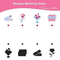 Find the correct shadow. Educational matching game for children. Kids educational game. Preschool worksheet activity. Valentine theme. Vector file.