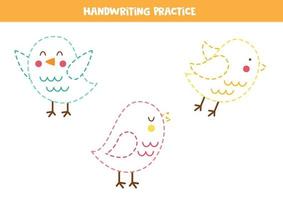 Tracing lines for kids. Cute birds. Writing practice. vector