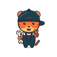 Cute tiger engineer mascot character cartoon icon illustration vector