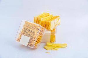 The snack cracker butter in the transparent box. photo